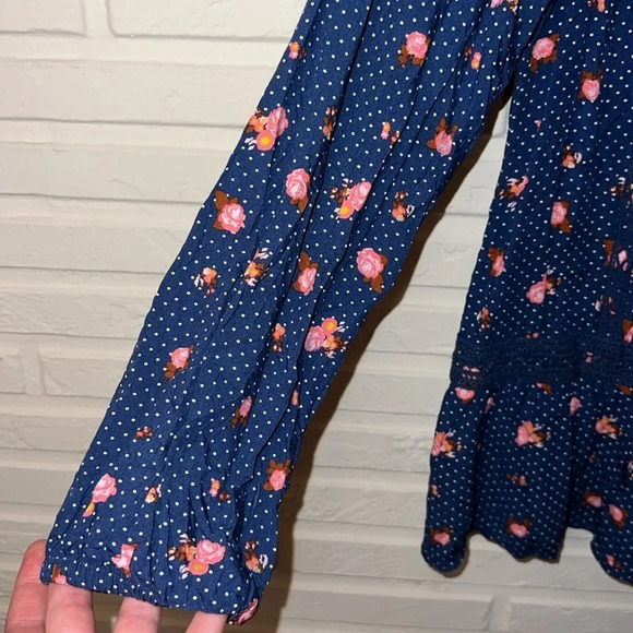 Matilda Jane Blue Polka Dot and Floral Long Sleeve Boho Blouse, Women’s Size XS - Picture 3 of 10